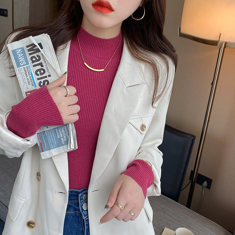 Autumn And Winter New Half Turtleneck Slim Fit Long Sleeve Inner Wear Knitwear For Women