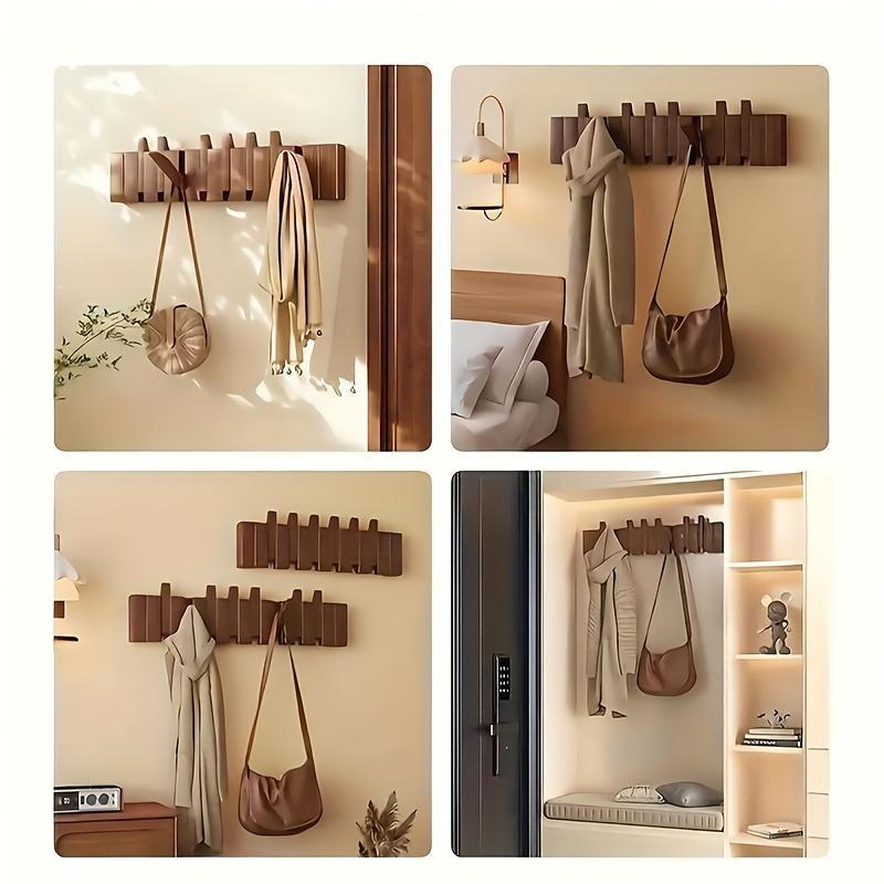 Folding Wooden Wall Mounted Hook Rack Piano Key Design Multi-Hook Storage Rack Suitable For Scarves Towels Coats Bathroom Entry Utility Room Space Saving Storage Berlin Style Home Decor Wall Mounted S