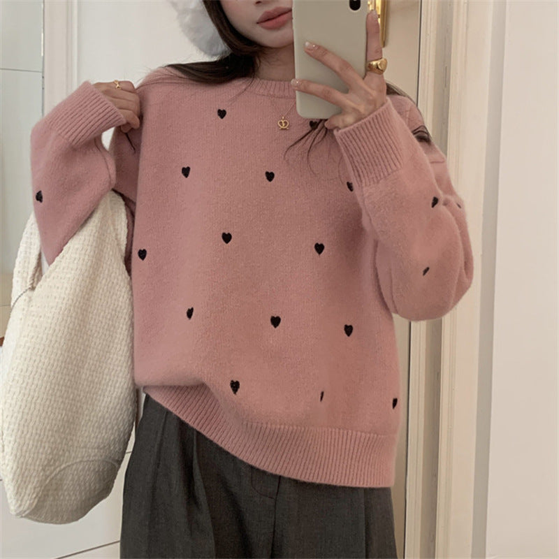 Autumn And Winter Temperament Crew Neck Lovely Loose Soft Glutinous Pullover Sweater For Women