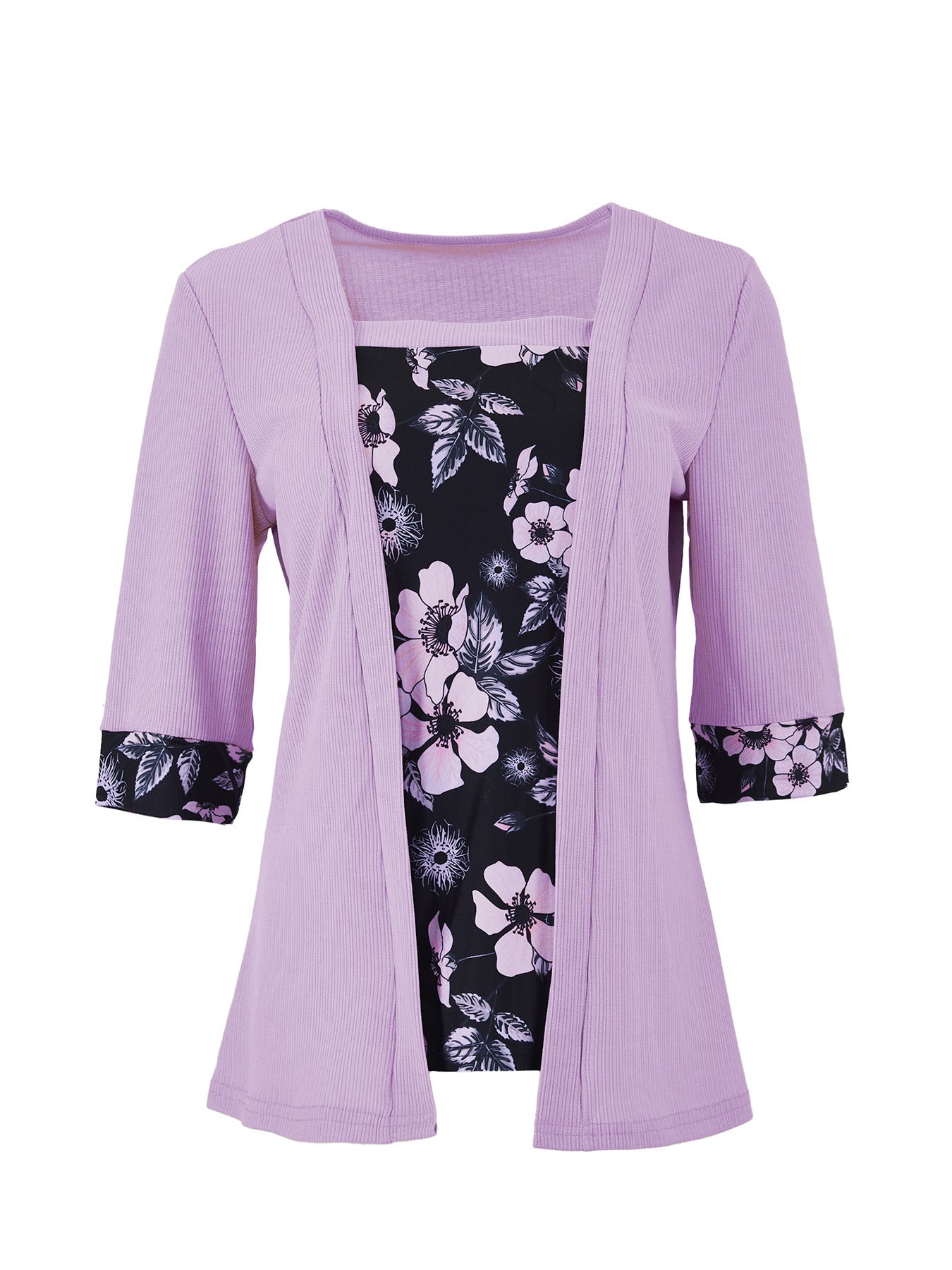 Women's Fake Two-piece Five-quarter Sleeve Printed Top T-shirt