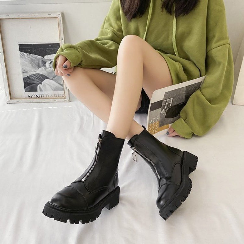 Autumn new thick-soled leather chimney boots