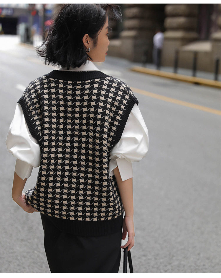 Women's Autumn Houndstooth Knitted Vest