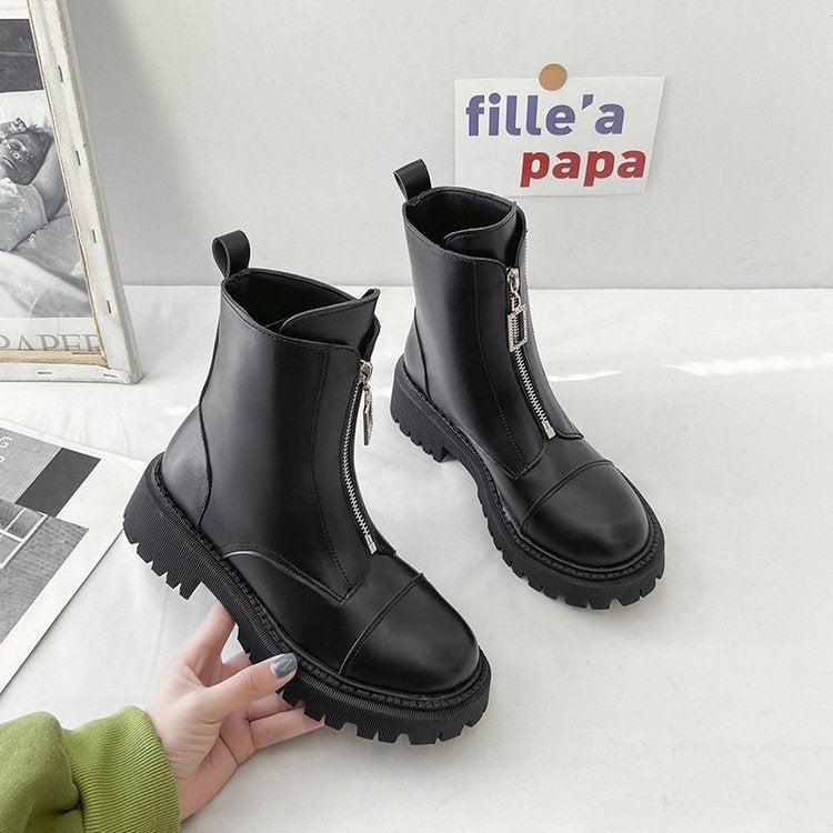 Autumn new thick-soled leather chimney boots