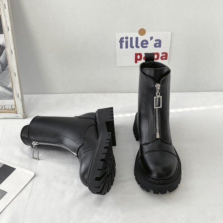 Autumn new thick-soled leather chimney boots