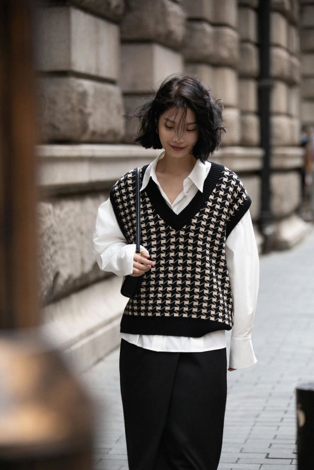 Women's Autumn Houndstooth Knitted Vest