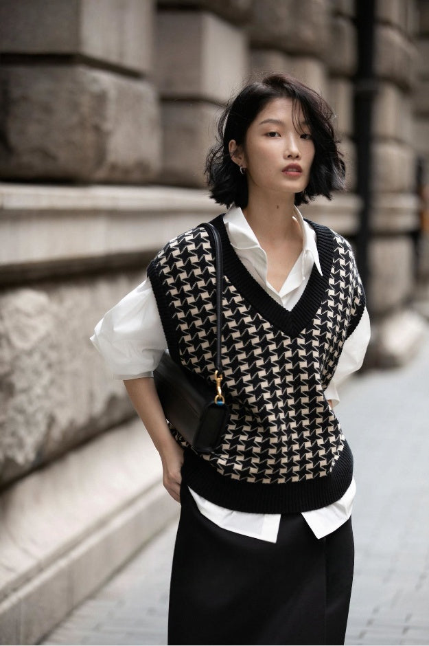 Women's Autumn Houndstooth Knitted Vest