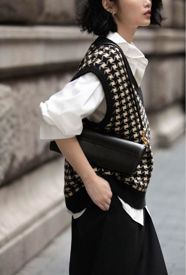 Women's Autumn Houndstooth Knitted Vest