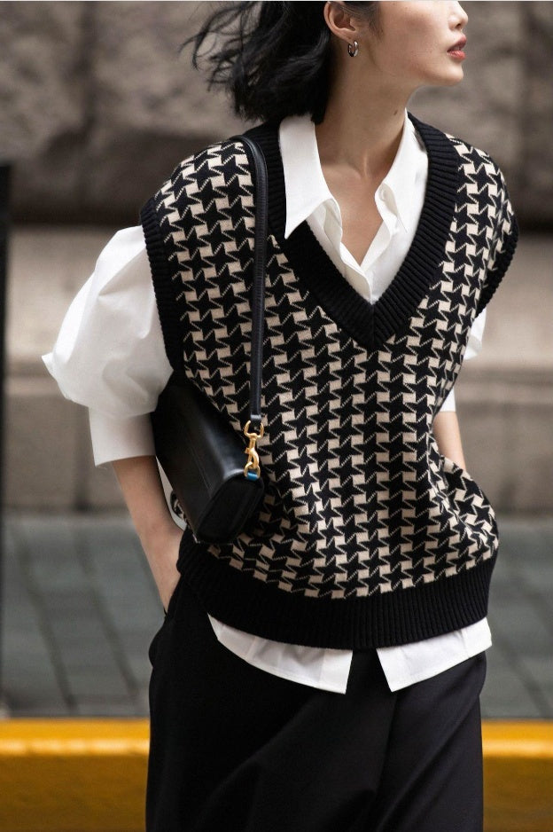 Women's Autumn Houndstooth Knitted Vest