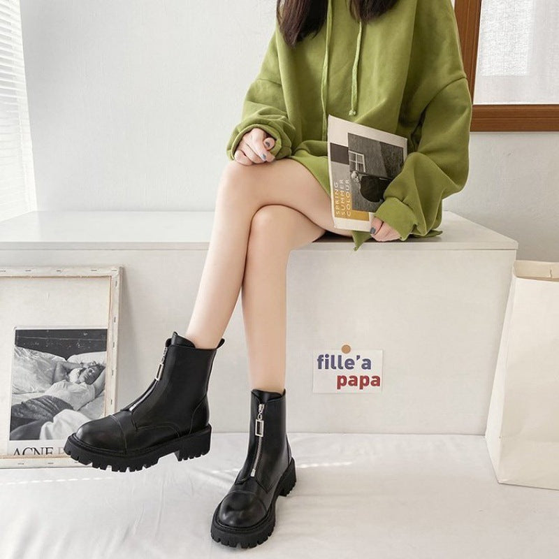 Autumn new thick-soled leather chimney boots