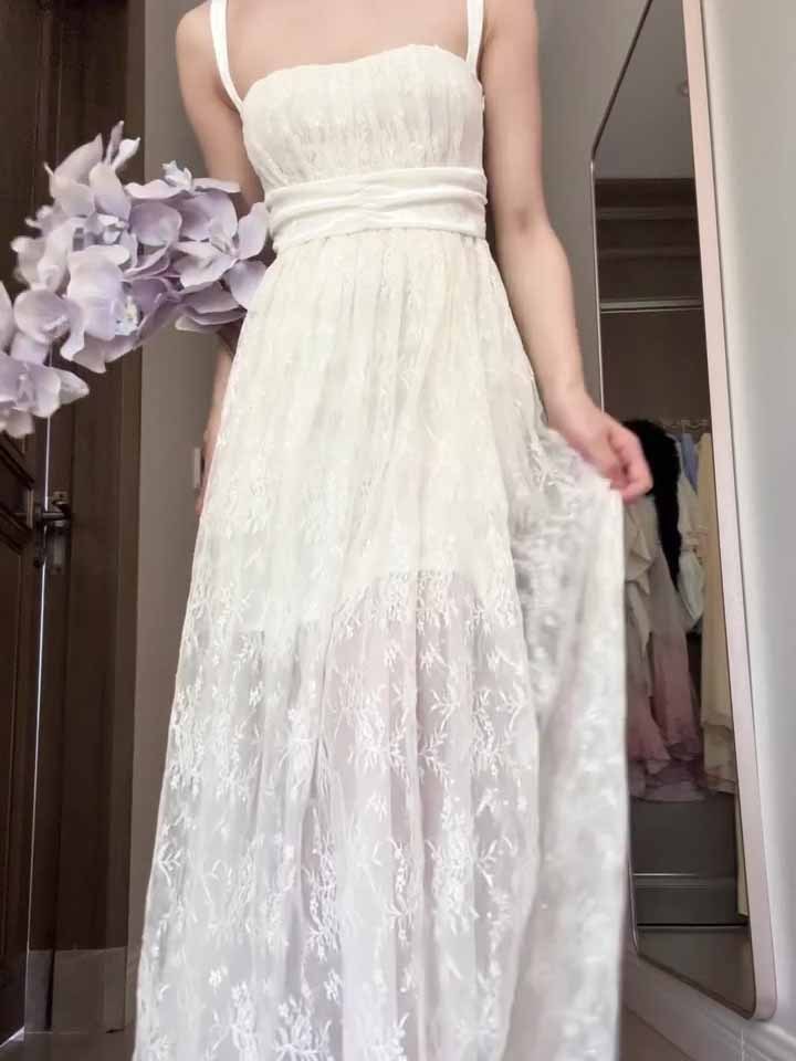 Elegant Lace Suspender Maxi Dress