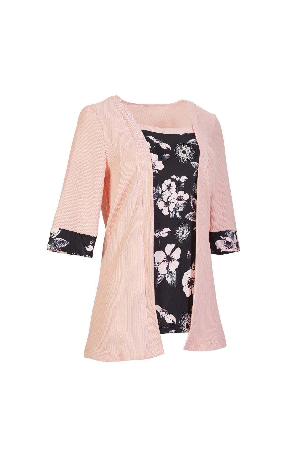 Women's Fake Two-piece Five-quarter Sleeve Printed Top T-shirt