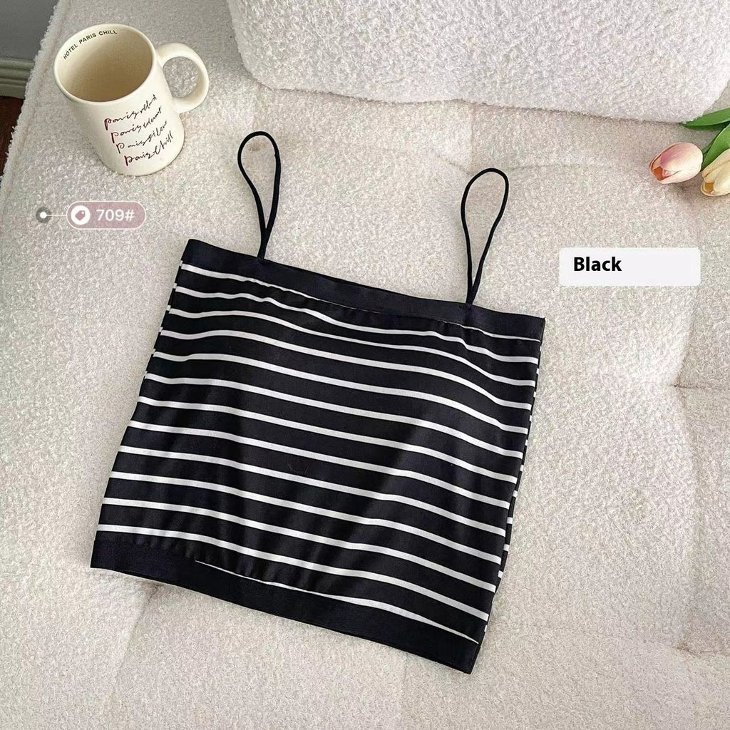 Summer Stripes Camisole Chest Pad Hot Girl Base Ride