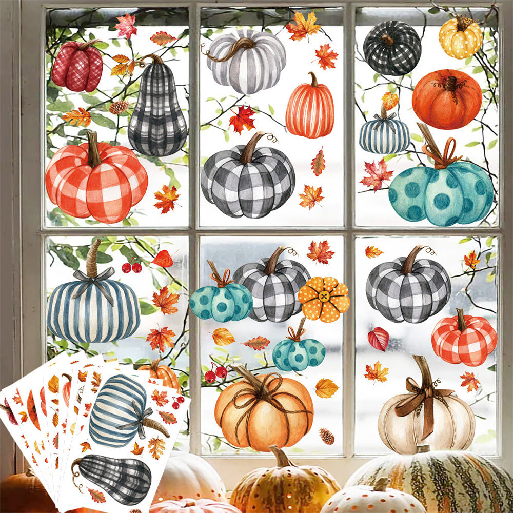 98 PCS Thanksgiving Window Clings 9 Sheets Fall Window Clings Pumpkin Maple Leaves Window Decals Double-Sided Window Stickers For Autumn Thanksgiving Harvest Party Home Window Glass Mirror Decor