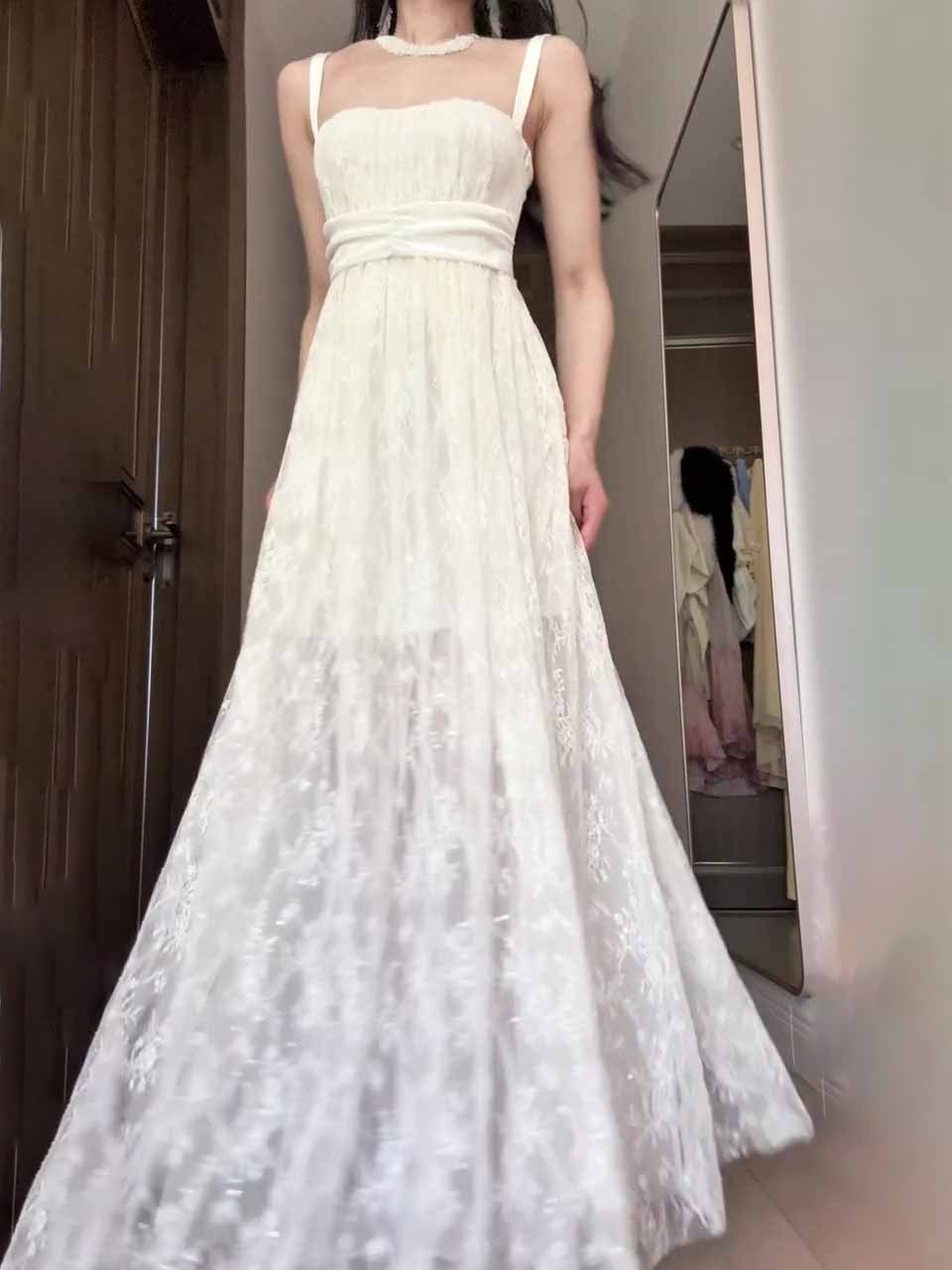 Elegant Lace Suspender Maxi Dress