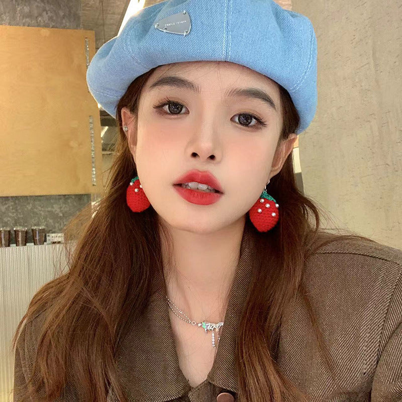 Autumn And Winter Wool Personalized Earrings Red Autumn And Winter