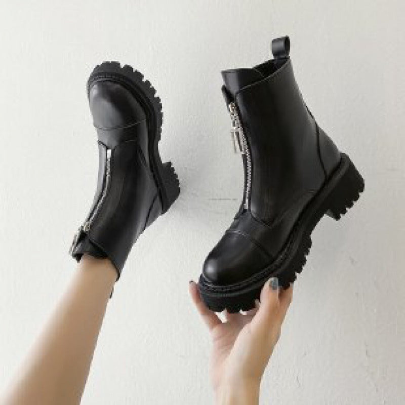 Autumn new thick-soled leather chimney boots