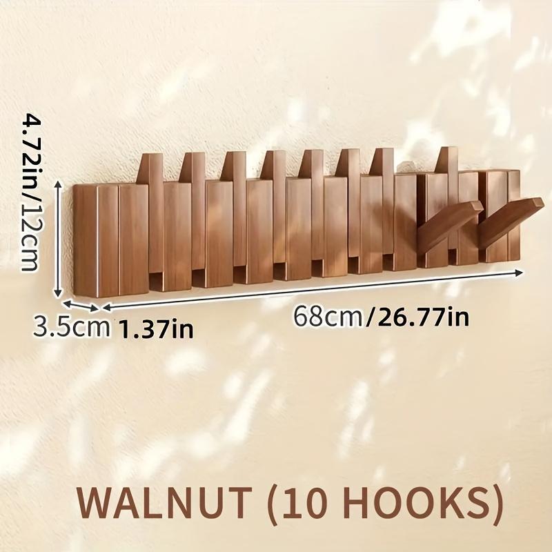 Folding Wooden Wall Mounted Hook Rack Piano Key Design Multi-Hook Storage Rack Suitable For Scarves Towels Coats Bathroom Entry Utility Room Space Saving Storage Berlin Style Home Decor Wall Mounted S