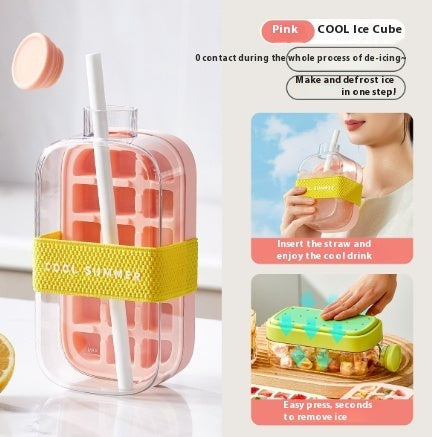 One-Click Molding Cooling Cup,Instant Ice Maker,Zero-Contact Design,Straw Included,Curling Mold,Portable & Stylish Chilled Drink