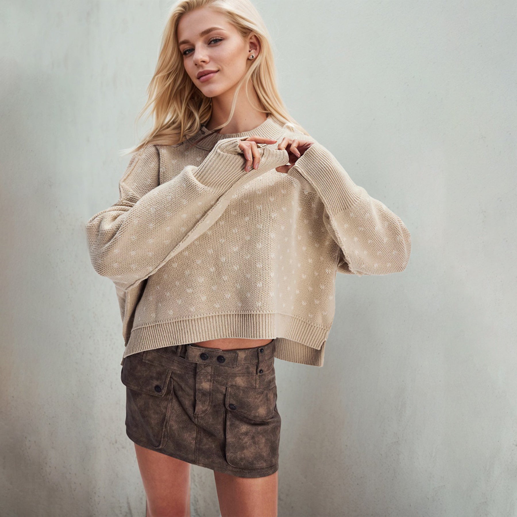 Women's Fashion Round Neck Sweater Short Loose Heart Pullover Sweater