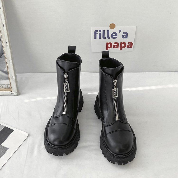 Autumn new thick-soled leather chimney boots