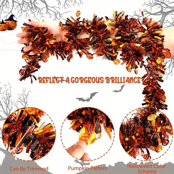 3Pack 6.56 Ft Halloween Tinsel Garland With Pumpkin Sequins Orange Black Mixed Colors Glitter Metallic Tinsel Decoration Twisted Garland For Halloween Thanksgiving Trick Or Treat Fall Party Supplies