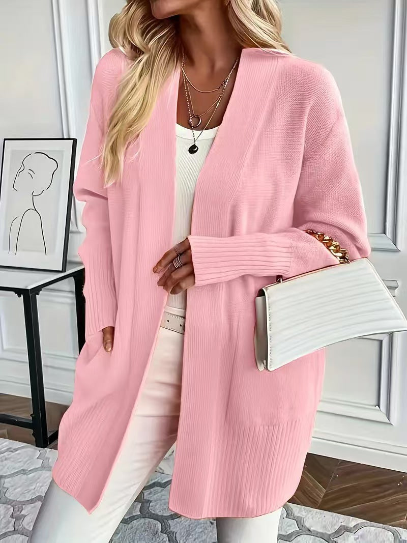 Plus Size Women's Solid Color Knit Casual Simple Cardigan