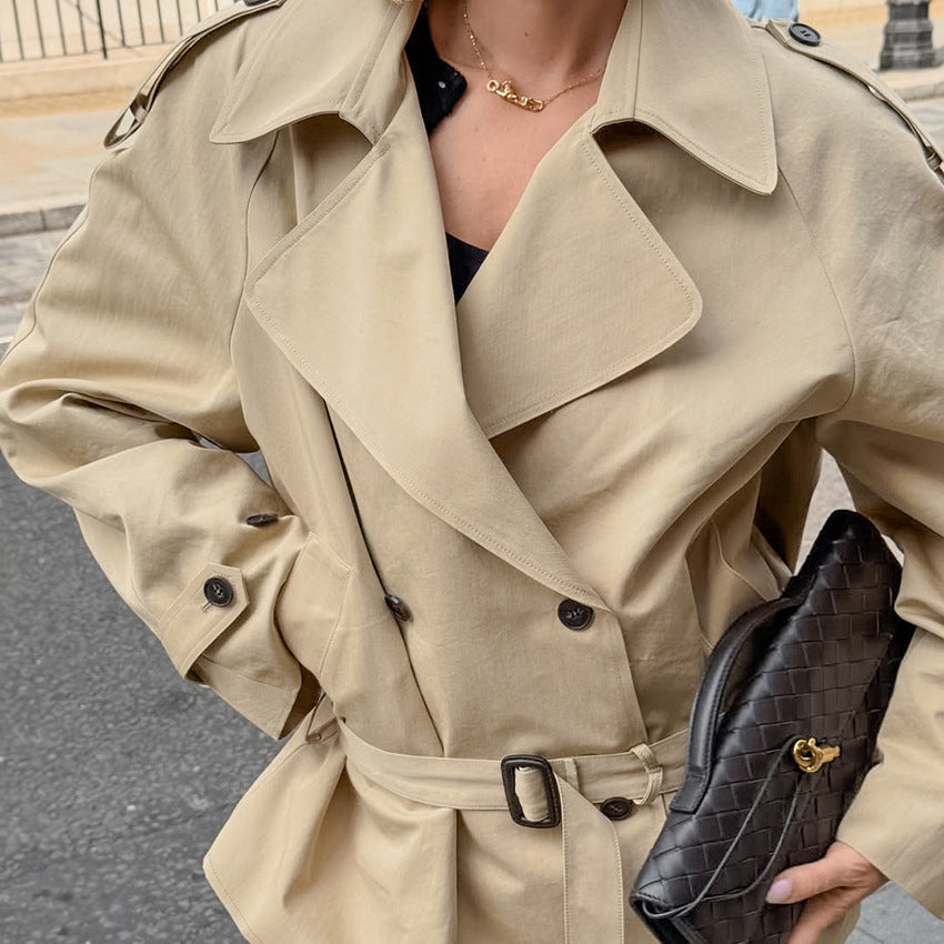 Women's Long-sleeved Lapel Lace-up Waist-controlled Mid-length Trench Coat