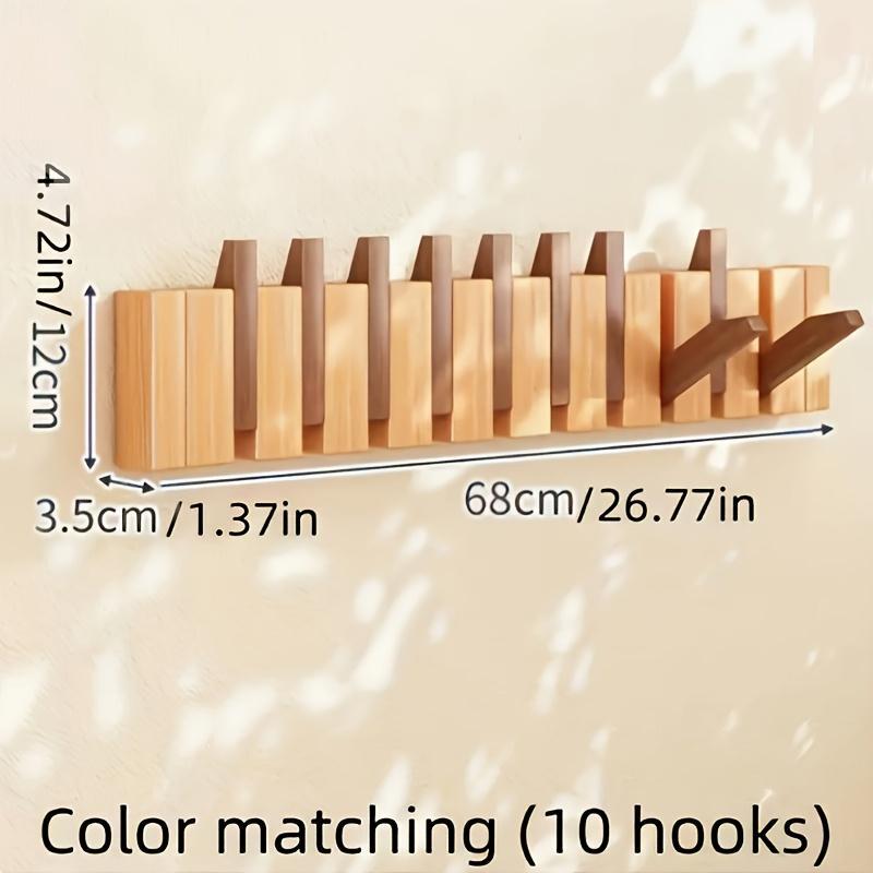 Folding Wooden Wall Mounted Hook Rack Piano Key Design Multi-Hook Storage Rack Suitable For Scarves Towels Coats Bathroom Entry Utility Room Space Saving Storage Berlin Style Home Decor Wall Mounted S