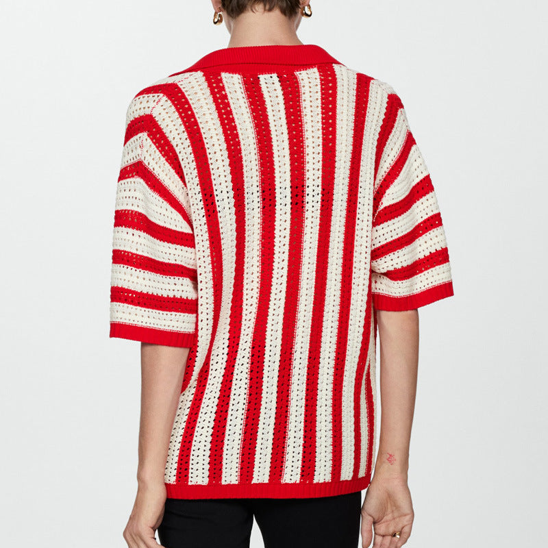 Women's Knitted Sweater Shirt Contrast Color Design Sense