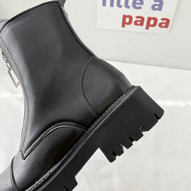 Autumn new thick-soled leather chimney boots