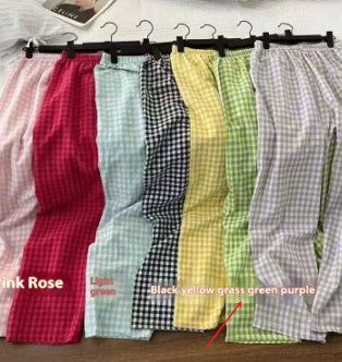 Japanese Style Plaid Casual Wide-leg Pants For Women
