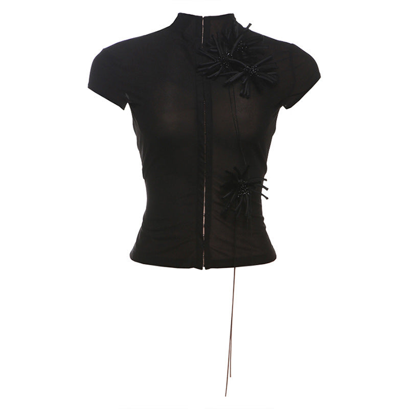 Hot Girl Pure Desire Backless Drawstring Design Short Top Short-sleeved T-shirt