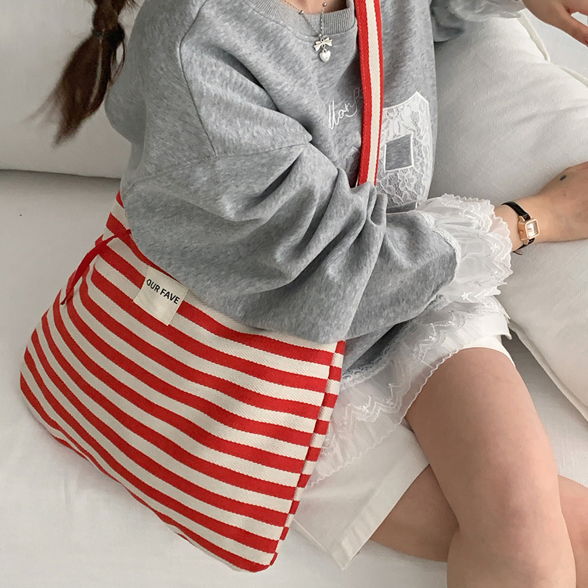Single Shoulder Messenger Striped Dual-use Large Capacity Canvas Bag