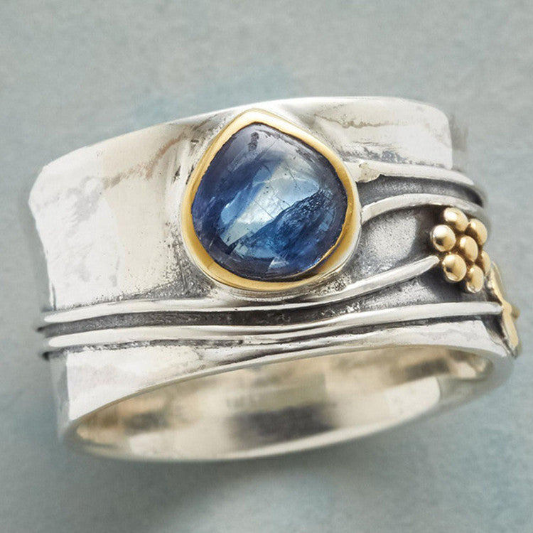 Aquamarine Ring  Water Drop Two-tone Alloy
