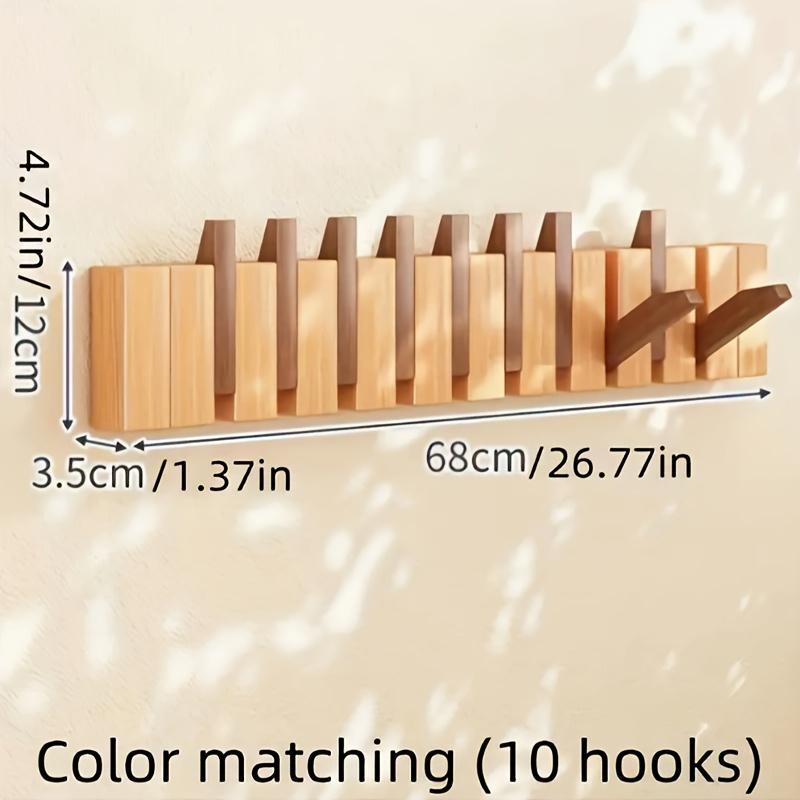 Folding Wooden Wall Mounted Hook Rack Piano Key Design Multi-Hook Storage Rack Suitable For Scarves Towels Coats Bathroom Entry Utility Room Space Saving Storage Berlin Style Home Decor Wall Mounted S