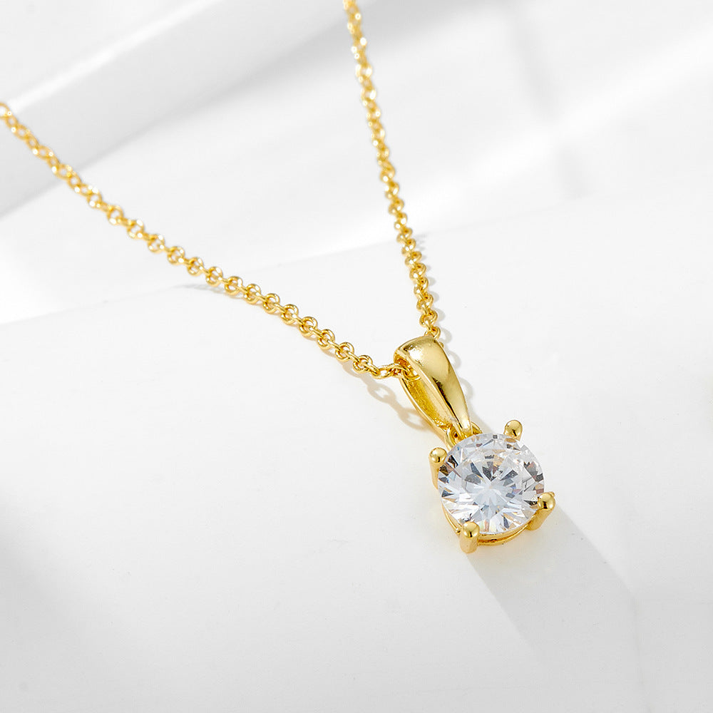 925 Sterling Silver Four-claw Round Zircon High-grade Light Luxury
