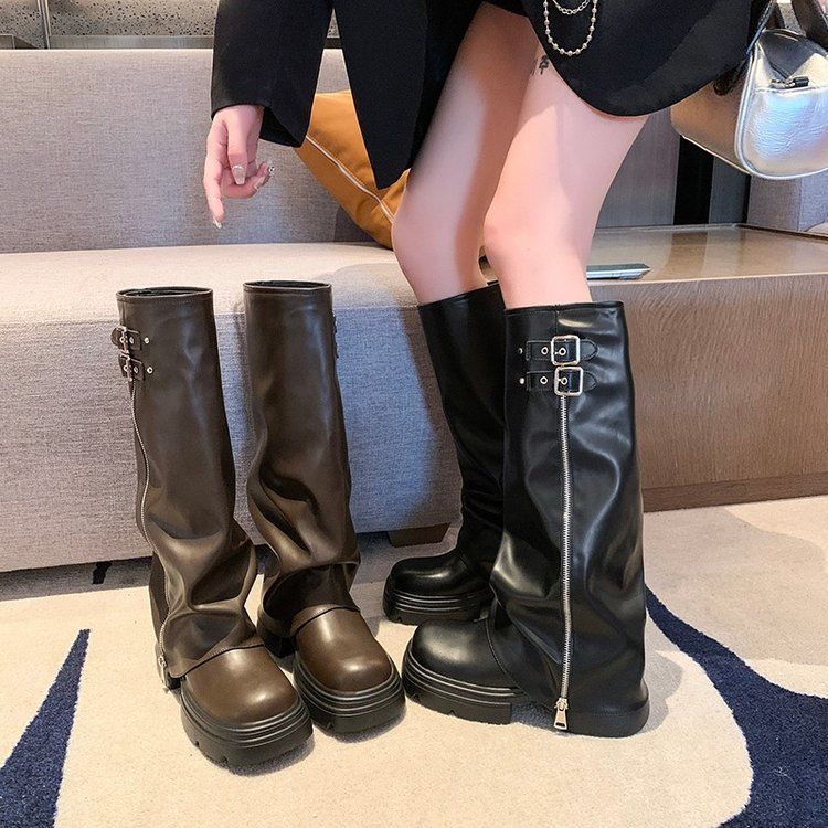 Thick Bottom Chunky Heel All-match Pantyhose Boots For Women