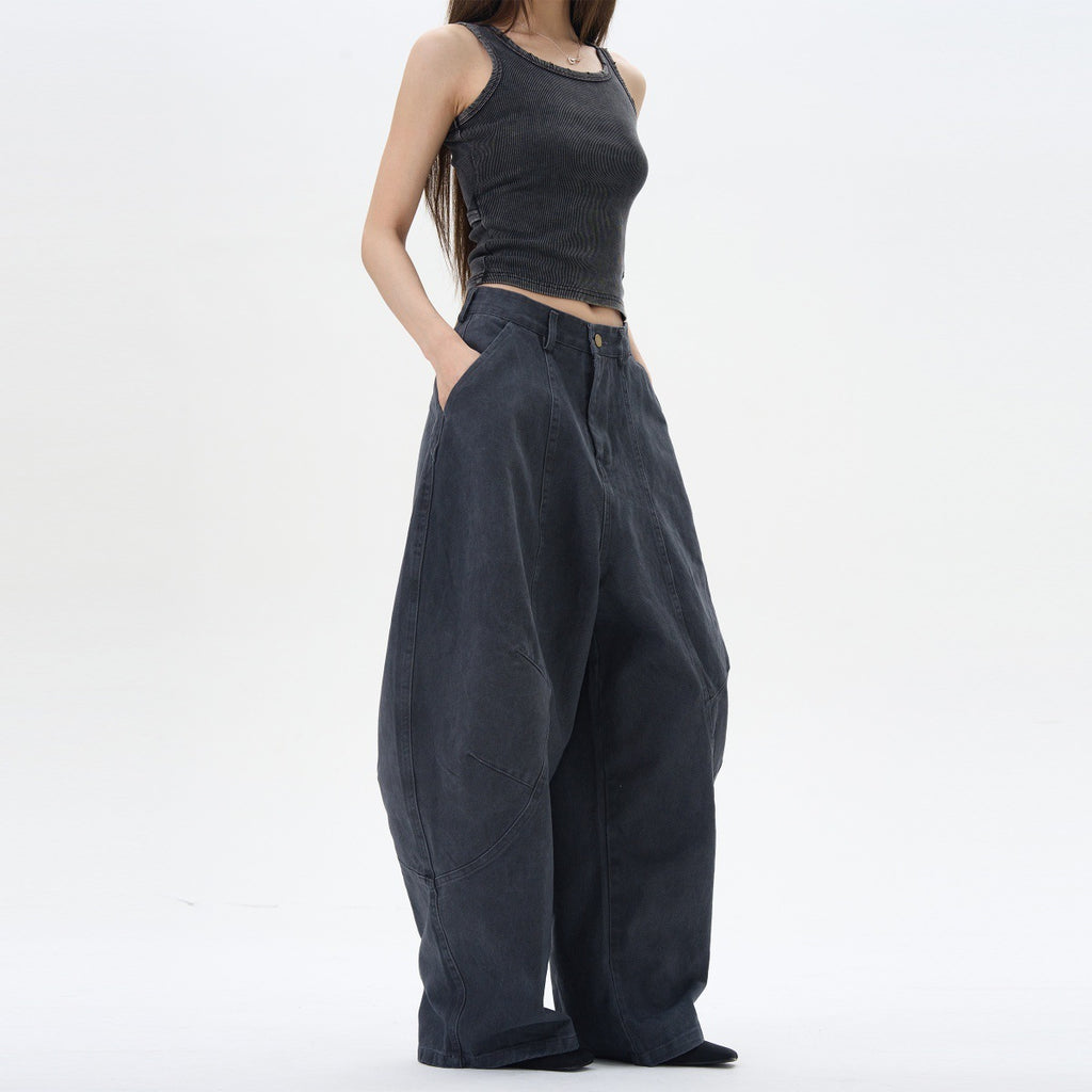 American Retro Green Brown Loose Matchet Pants Men And Women