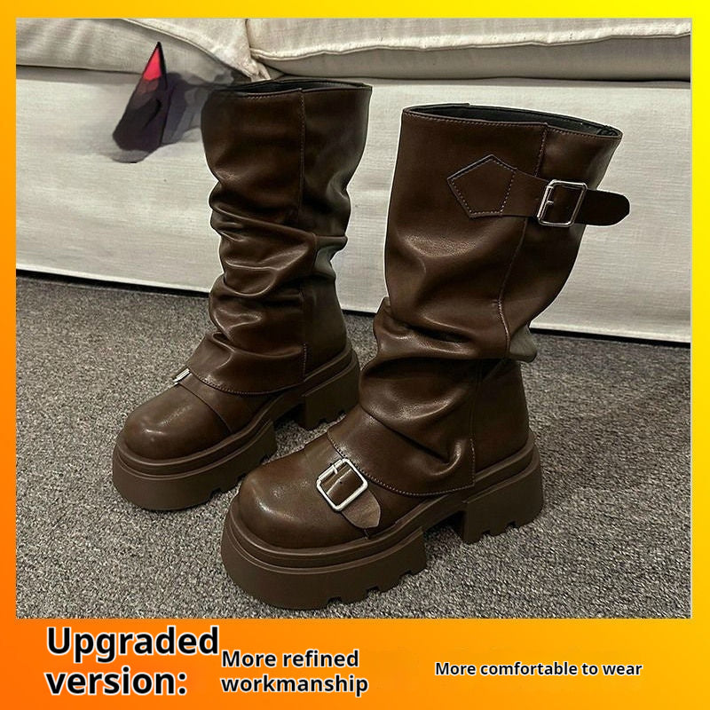 Trendy Retro Handsome Locomotive Thick Bottom Boots Female