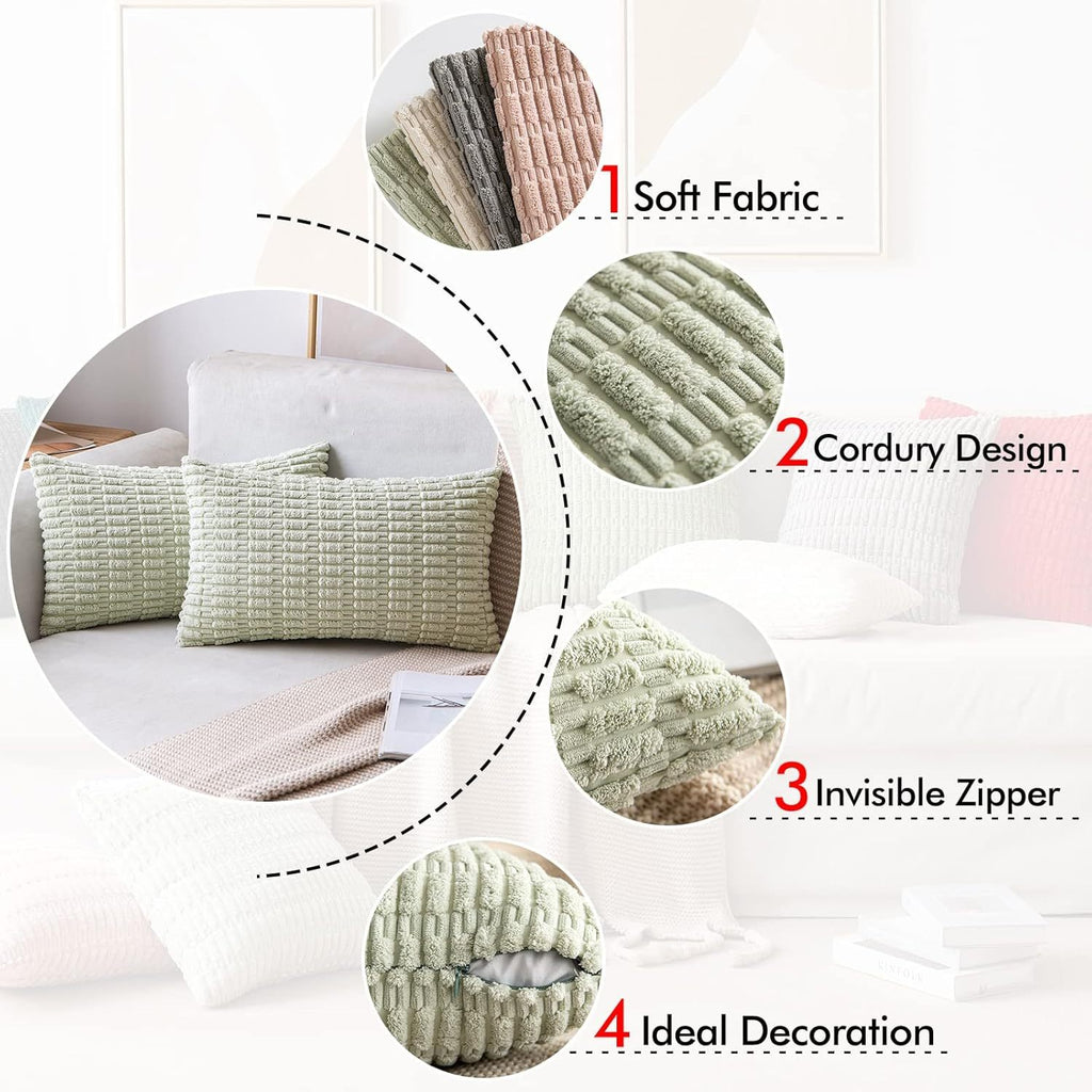 Corduroy Decorative Throw Pillow Covers Soft Boho Striped Pillow Covers Modern Farmhouse Christmas Home Decor For Sofa Living Room Couch Bed