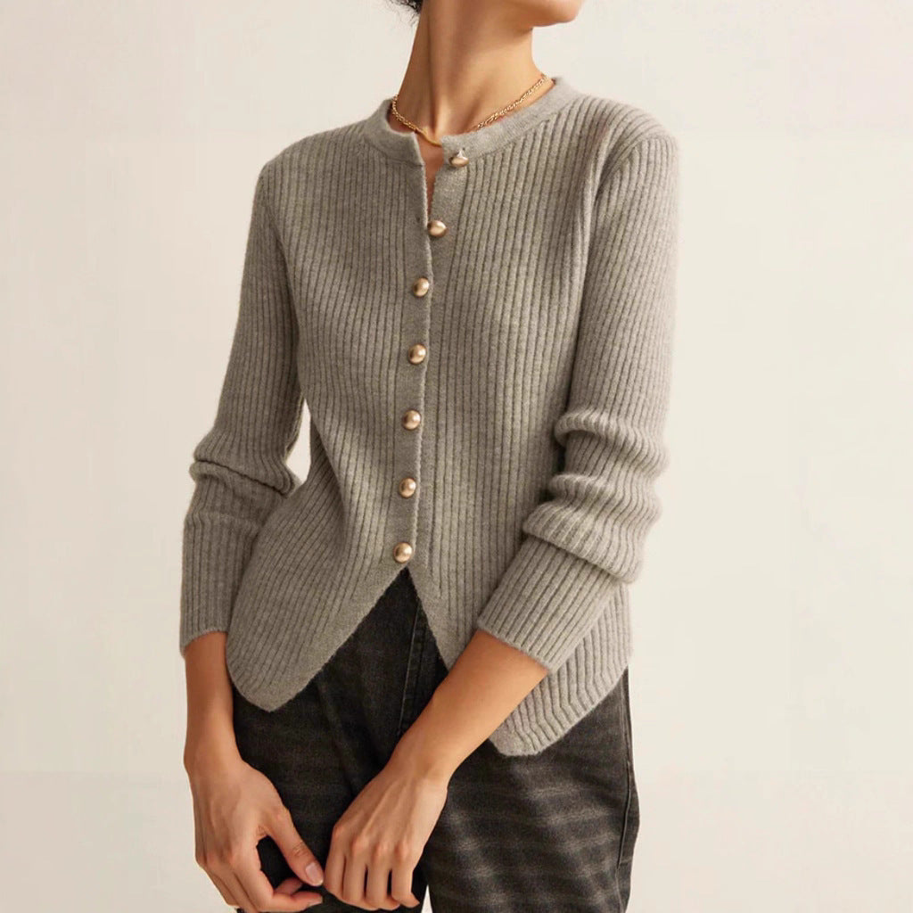 Autumn And Winter Yuan Collar Solid Color Cardigan Sweater