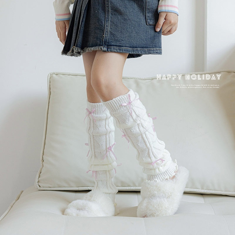 Children's Foot Sock Female Autumn And Winter Bow Pile Style Leg Warmer