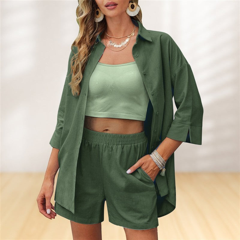Women's Casual Loose Short Sleeves Shorts Suit