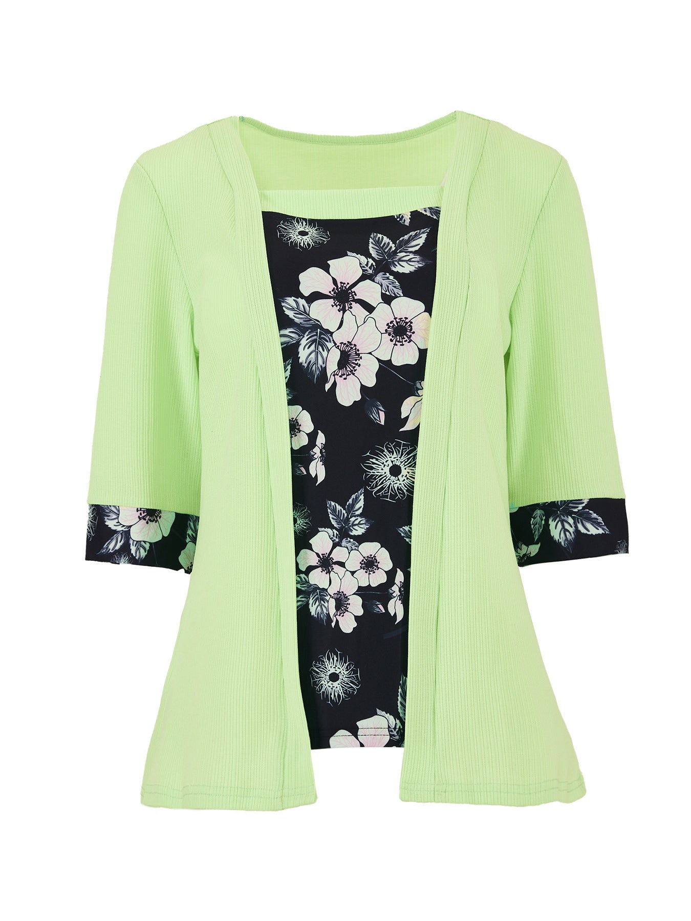 Women's Fake Two-piece Five-quarter Sleeve Printed Top T-shirt