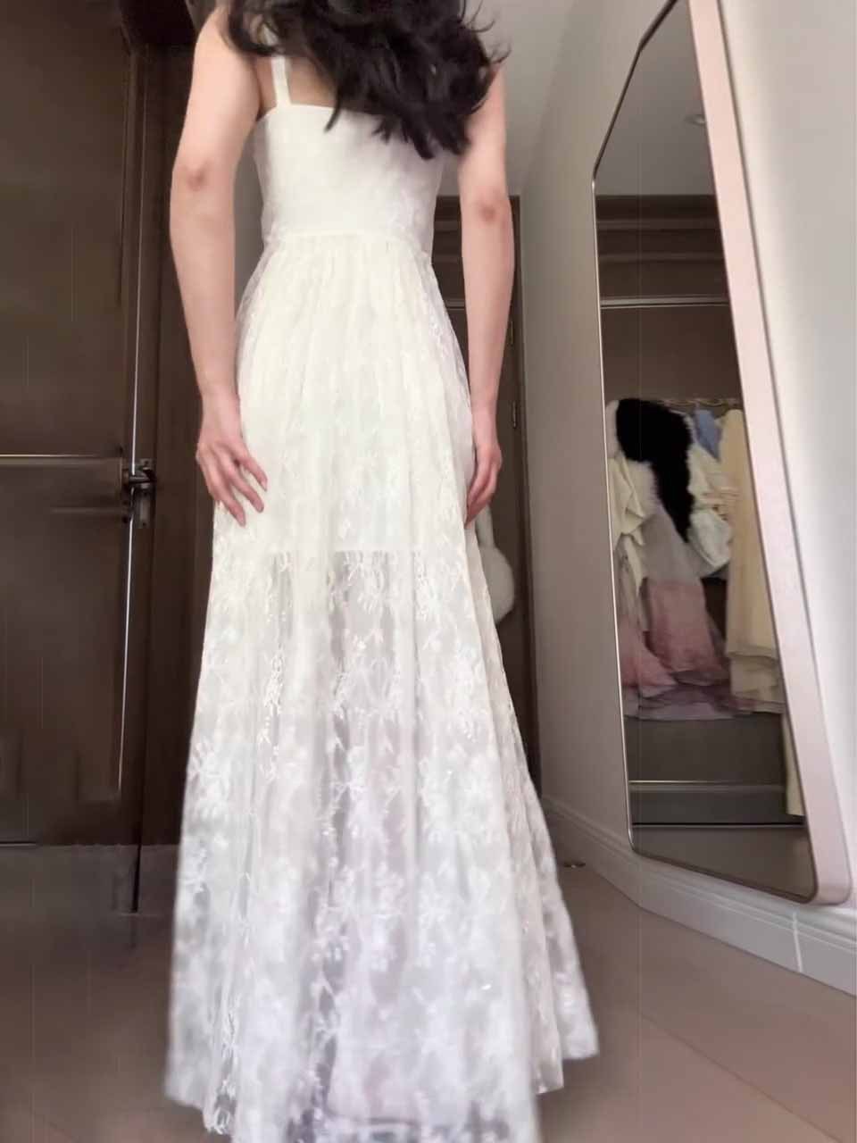 Elegant Lace Suspender Maxi Dress