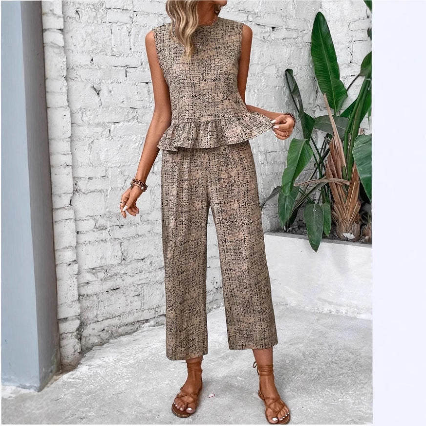Female Spring And Summer Print Straight-leg Pants Suit