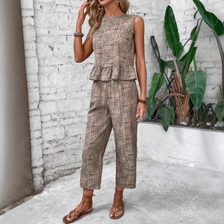 Female Spring And Summer Print Straight-leg Pants Suit