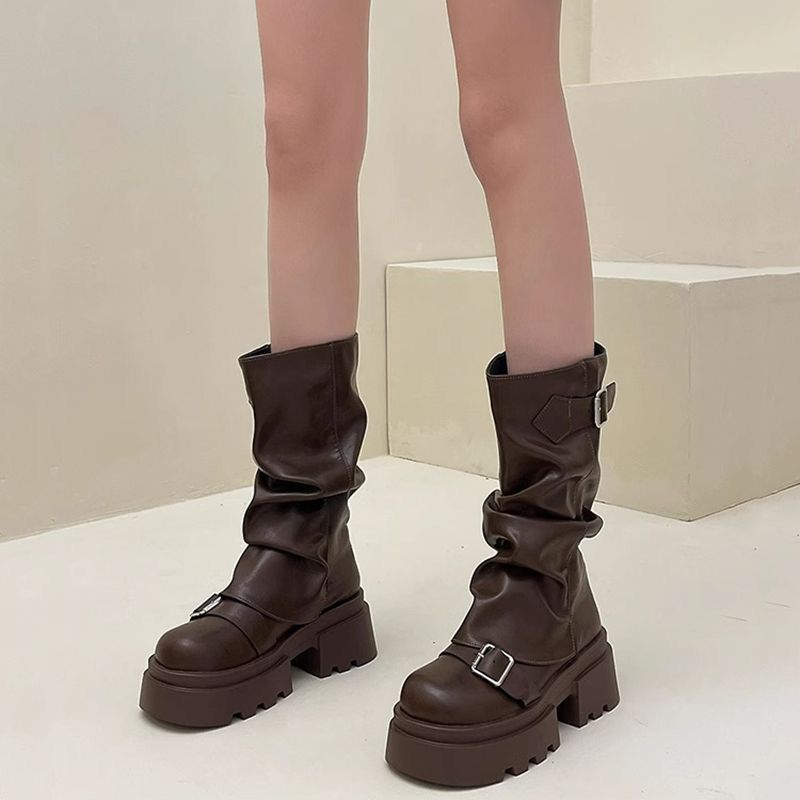 Trendy Retro Handsome Locomotive Thick Bottom Boots Female