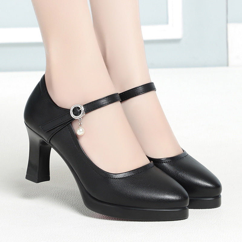 Women's Soft Leather Platform Shoes With Buckle