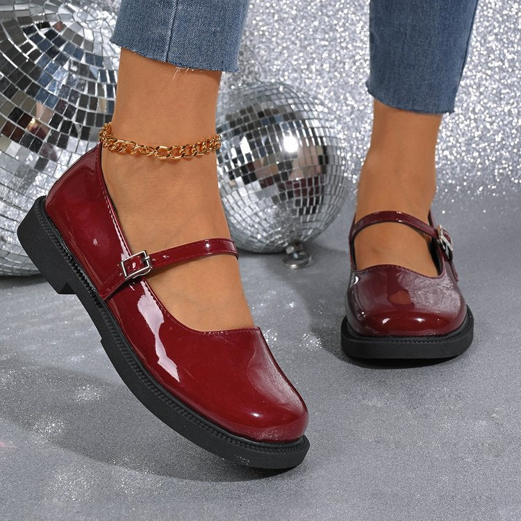 Flat Soft Surface Soft Bottom Shoes Square Mouth Leather Shoes